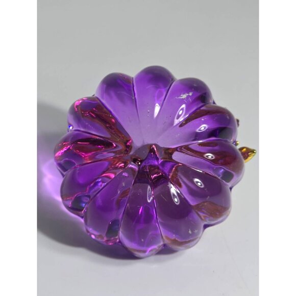 Purple Pumpkin With Gold Plated Stem & Leaves Decorative Piece Vintage - Picture 5 of 11